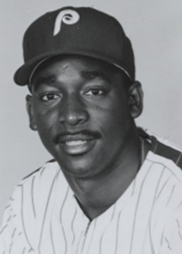 Head and shoulders portrait of Mike Jackson in Phillies uniform